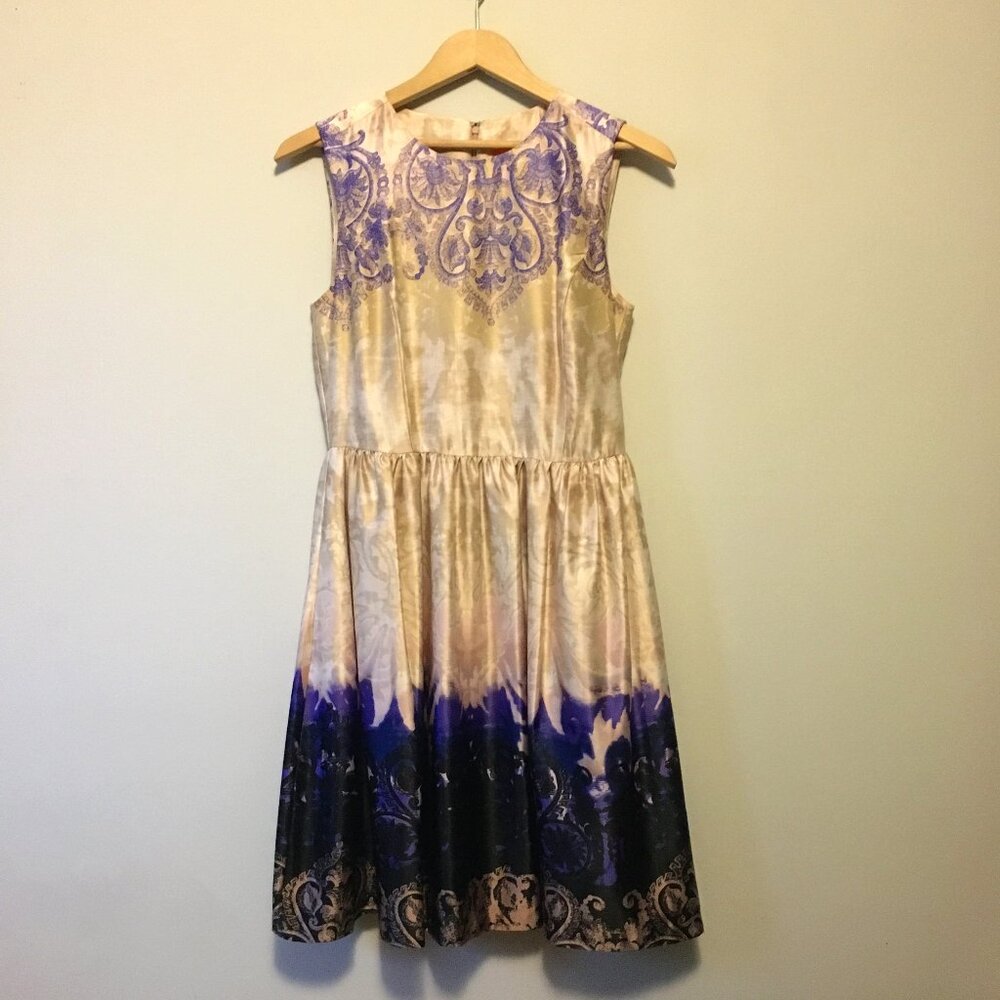 Prom Pink & Purple Satiny Damask Rococo A-Line Dress - Size 0 - Picture 3 of 16